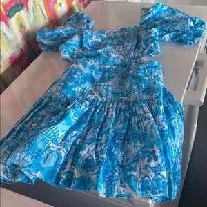 Blue and White Patterned Cotton Dress w Cutouts. NWT Lilly Pulitzer. Size 6.